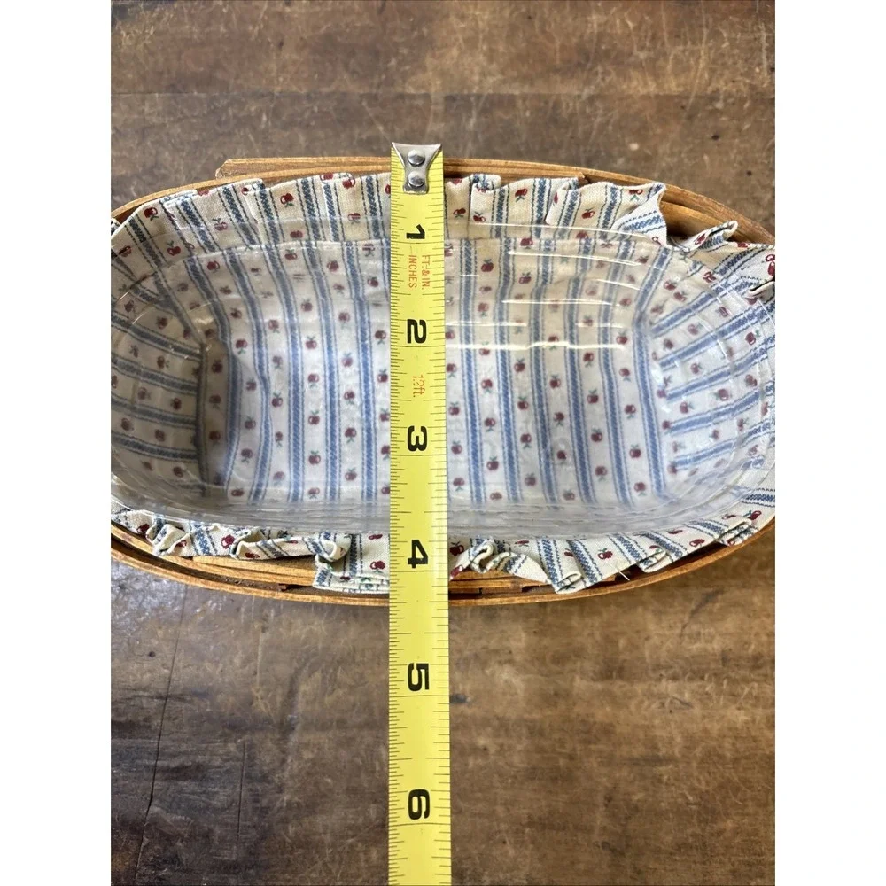 Vtg Longaberger Small Cracker Basket Apple Fabric Liner & Plastic